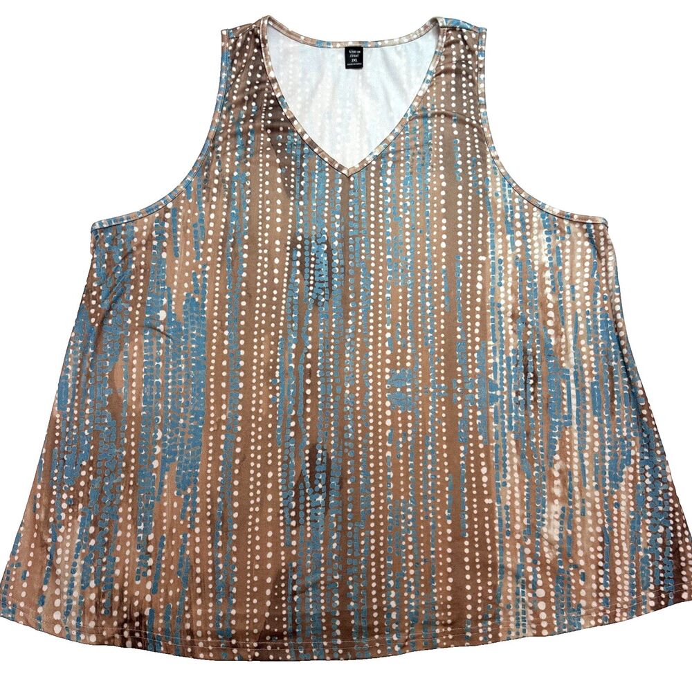 Shein Women's Plus Size 2XL Tank Top Pullover Tan Teal Vacation